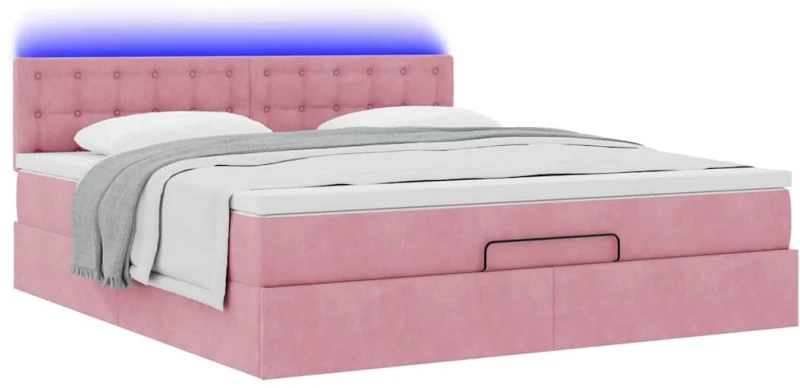 vidaXL Οθωμανικό κρεβάτι με στρώμα & LEDs Ροζ 160x200cm Βελούδο