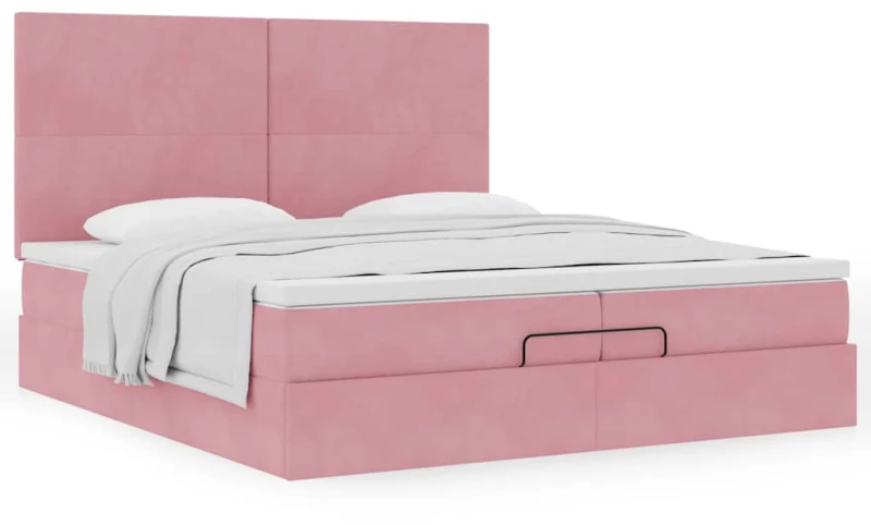 vidaXL Οθωμανικό κρεβάτι με στρώματα ροζ 200x200cm Velvet