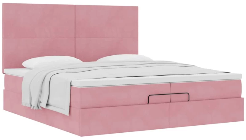 vidaXL Οθωμανικό κρεβάτι με στρώματα ροζ 200x200cm Velvet