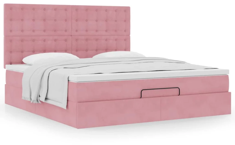 vidaXL Οθωμανικό κρεβάτι με στρώματα ροζ 160x200cm Velvet