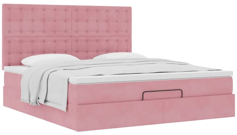 vidaXL Οθωμανικό κρεβάτι με στρώματα ροζ 160x200cm Velvet
