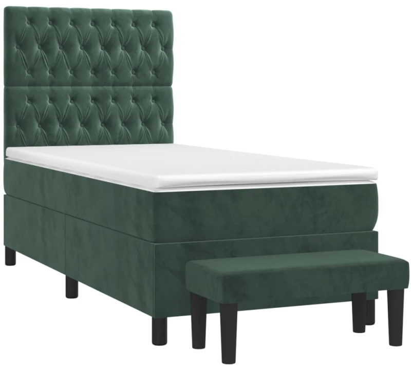 vidaXL Κρεβάτι Boxspring με Στρώμα Σκούρο Πράσινο 80x200 εκ. Βελούδινο