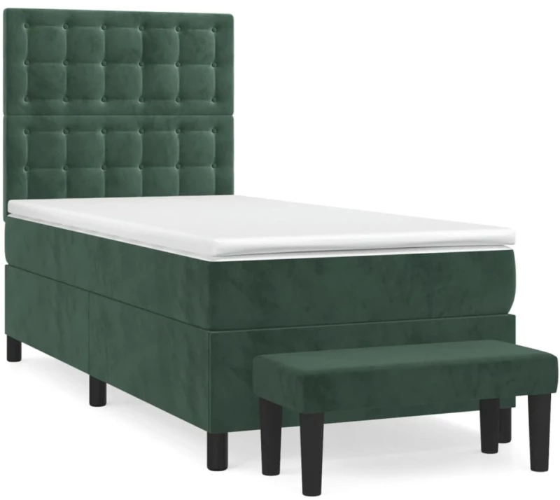 vidaXL Κρεβάτι Boxspring με Στρώμα Σκούρο Πράσινο 80x200 εκ. Βελούδινο
