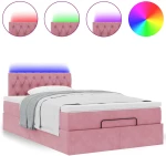 vidaXL Οθωμανικό κρεβάτι με στρώμα & LEDs Ροζ 120x200cm Velvet