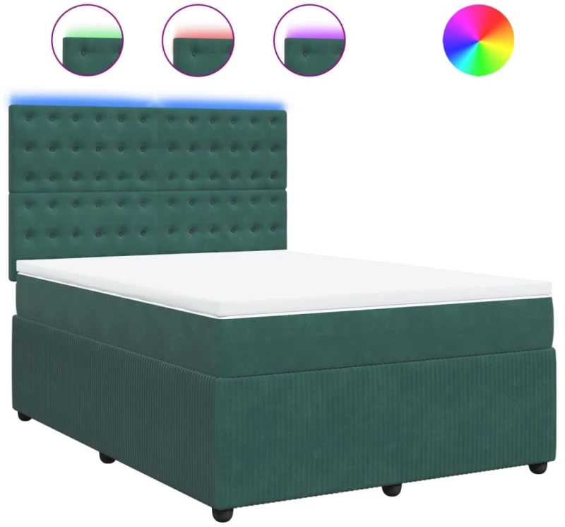 vidaXL Κρεβάτι Boxspring με Στρώμα Σκούρο Πράσινο 140x190εκ. Βελούδινο