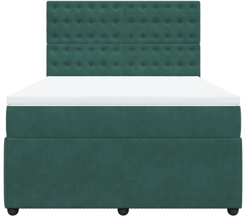 vidaXL Κρεβάτι Boxspring με Στρώμα Σκούρο Πράσινο 140x190εκ. Βελούδινο
