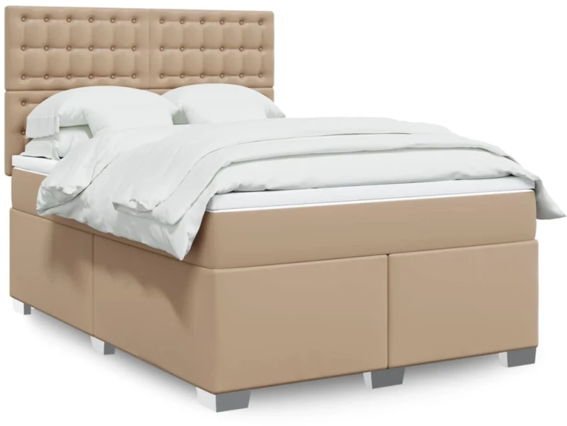 vidaXL Κρεβάτι Boxspring με Στρώμα Καπουτσίνο 140x190εκ.από Συνθ.Δέρμα