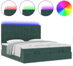 vidaXL Οθωμανικό κρεβάτι με στρώματα & LEDs Σκούρο πράσινο Βελούδο