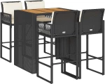 vidaXL Σετ Επίπλων Μπαρ Κήπου 5τεμ Μαύρο Συνθετ Ρατάν Μαξιλάρια Ακακία