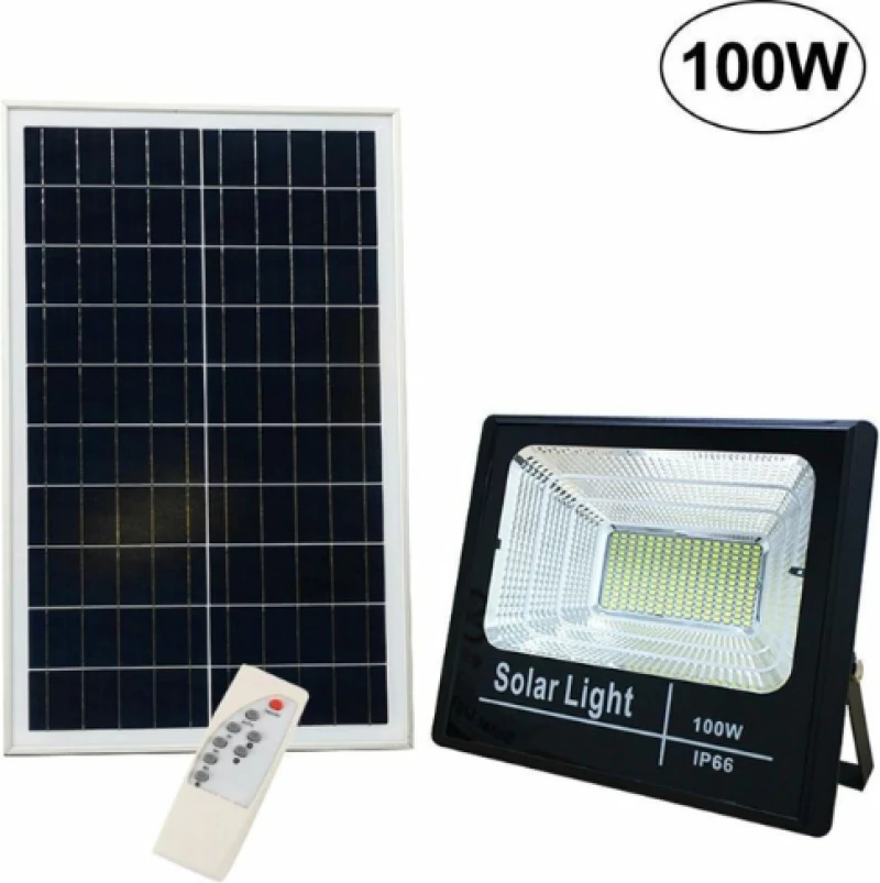 Jortan100W IP66 Στεγανός Ηλιακός Προβολέας LED 6500K Τηλεχειριστήριο