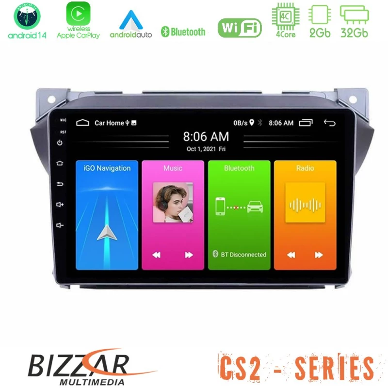 Bizzar cs2 Series 4core Android14 2+32gb Suzuki Alto & Nissan Pixo Navigation Multimedia Tablet 9″ με Carplay & Android Auto u-cs2-Sz0423