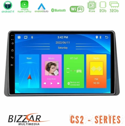 Bizzar cs2 Series 4core Android14 2+32gb Dacia Duster 2022-2024 Navigation Multimedia Tablet 9″ με Carplay & Android Auto u-cs2-Dc1127