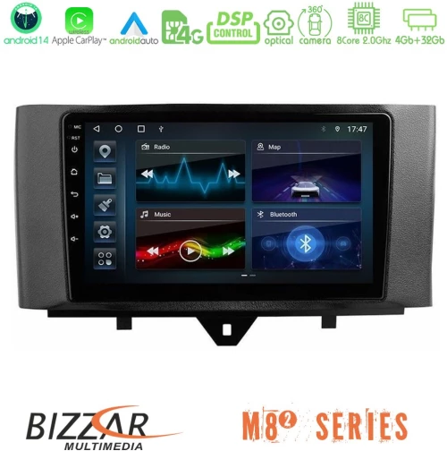 Bizzar m8² Series 8core Android14 4+32gb  Smart 451 Facelift Navigation Multimedia Tablet 9" με Carplay & Android Auto u-m82-Sm0831