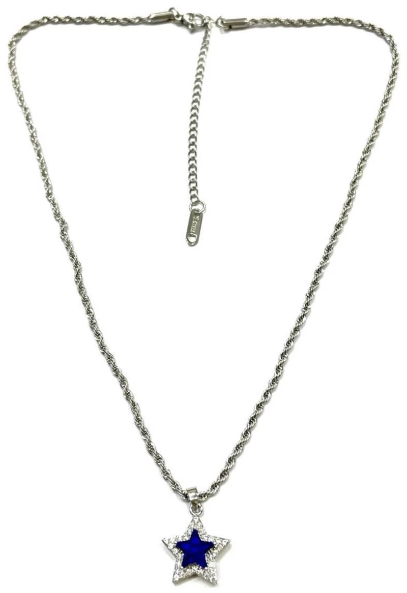 Kostibas 1013-980AB, Κολιέ, Ατσάλι, Λευκό με μοτίφ μπλε αστέρι