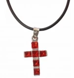 Kostibas 1321-140KU, Σταυρός, Stainless Steel, Ατσάλι, Στρας, Καουτσούκ, Κόκκινο