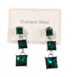 Kostibas 3013-631AP, Σκουλαρίκια, Ατσάλι, Ασημί/Πράσινο