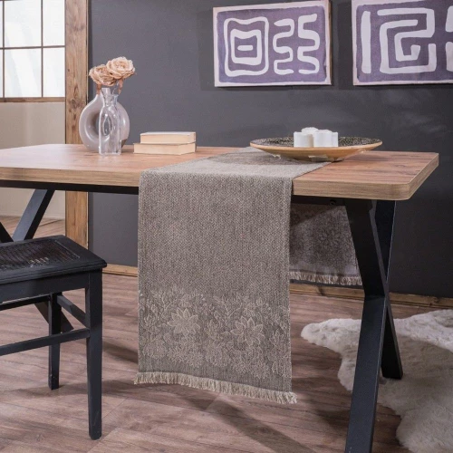 Τραβέρσα Mineapolis 03 Taupe Teoran 45X180 Βαμβάκι-Ακρυλικό