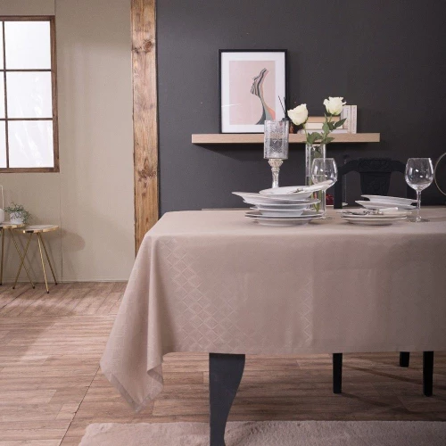 Τραπεζομάντηλο Dieppe Με Πετσέτες Φαγητού (Σετ 7τμχ) Beige Teoran 140X180 Βαμβάκι-Πολυέστερ