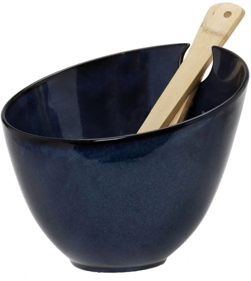 Σαλατιέρα Πορσελάνινη Με Κουτάλες Bamboo Azaro (Σετ 3Τμχ) 47.800.91 24x20cm Blue Cryspo Trio Large Πορσελάνη,Bamboo