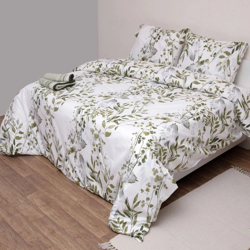 Σεντόνια Όλιβ (Σετ 4τμχ) White-Green Viopros King Size 280x260cm 100% Βαμβάκι