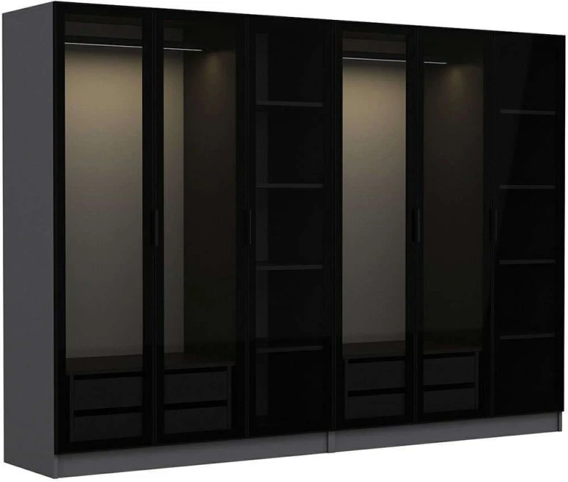 Ντουλάπα Εξάφυλλη Kale 506MNR2731 270x52x210cm Anthracite-Black Εξάφυλλη