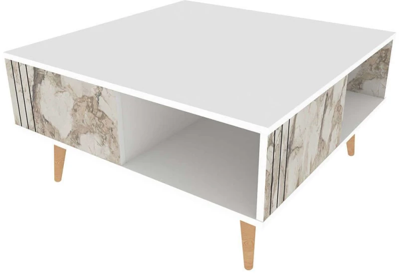 Τραπέζι Σαλονιού Ronas 322RTC1210 89,6x89,6x46,5cm Marble Effect Beige-White