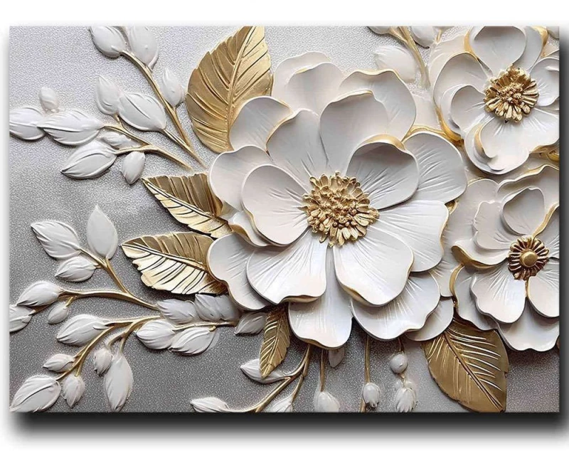 Πίνακας Καμβάς 895FNA1207 100x70cm White-Gold Wallity Οριζόντιοι Ξύλο, Καμβάς