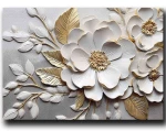Πίνακας Καμβάς 895FNA1207 100x70cm White-Gold Wallity Οριζόντιοι Ξύλο, Καμβάς