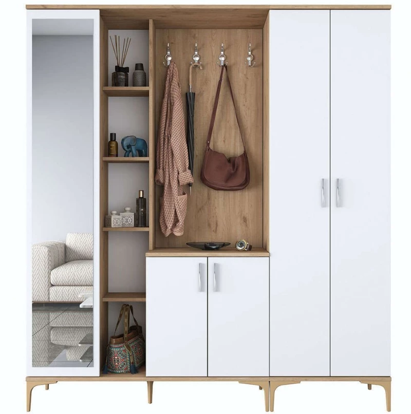 Έπιπλο Εισόδου 893RAN5428 180x37,5x198,6cm Walnut-White Μοριοσανίδα, Μελαμίνη