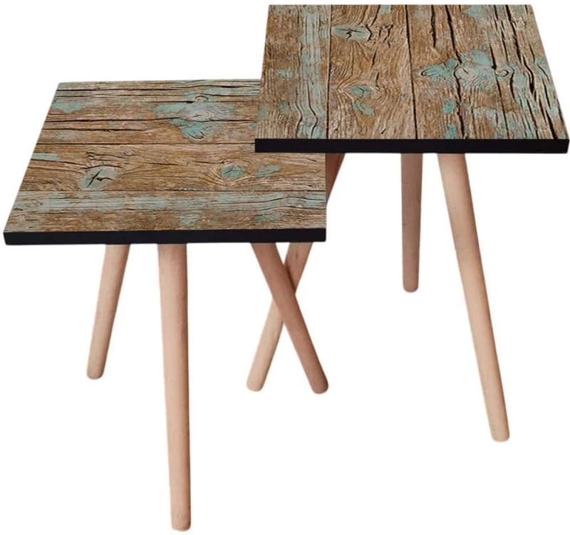 Τραπεζάκια Βοηθητικά (Σετ 2Τμχ) 481LNA2341 35x35x47/42cm Brown-Blue