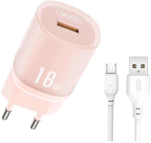 XO L157(EU) QC3.0 18W Φορτιστής με Καλώδιο Micro Ροζ