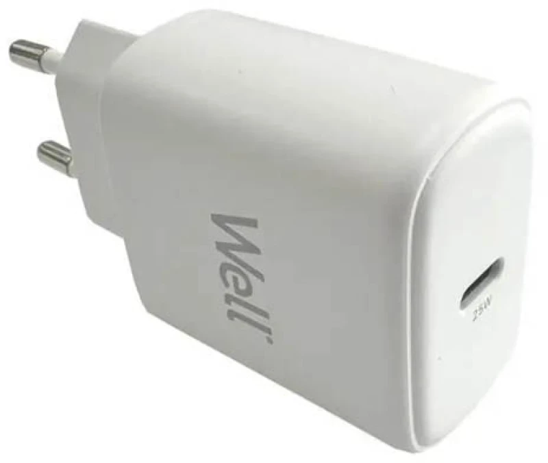 Universal USB-C FastTravel Wall Charger 5VDC/3A (25W) Λευκό Well PSUP-USB-WPD2504WE-WL