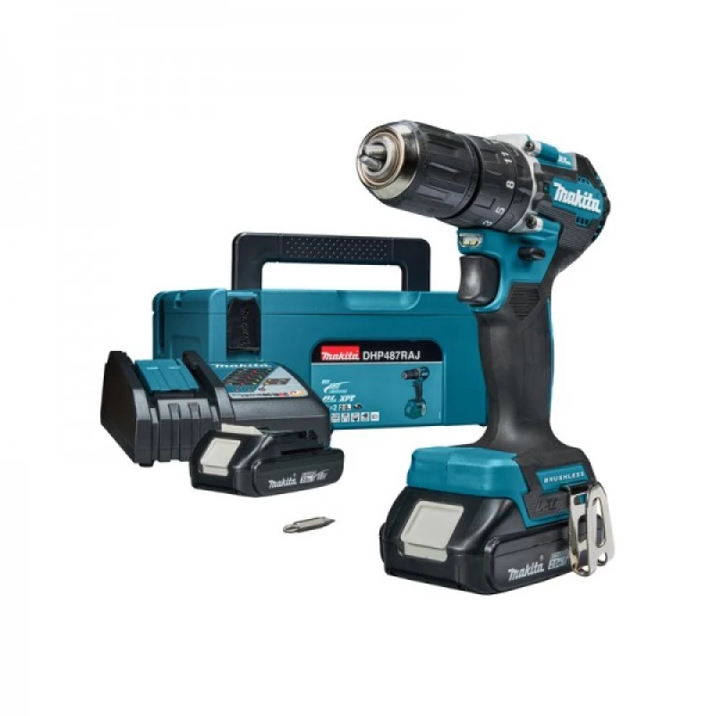 Makita DHP487RAJ Κρουστικό Δραπανοκατσάβιδο Μπαταρίας Brushless 18V 2x2Ah