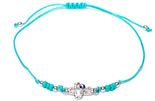 Βραχιόλι με Σταυρό Γαλάζιο αυξομειώμενο Τ 940