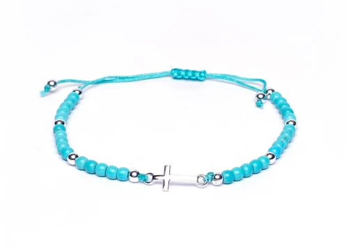 Βραχιόλι με Σταυρό και Χάντρες Γαλάζιο αυξομειώμενο Τ 924