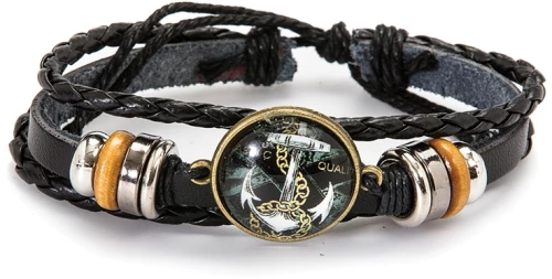 Βραχιόλι Δερμάτινο αυξομειώμενο μαύρο Άγκυρα  ΦΝ-4053