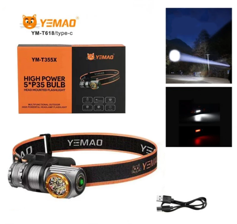 Επαναφορτιζόμενος Φακός Κεφαλής LED Super Bright YM-T355X/Type-C OEM