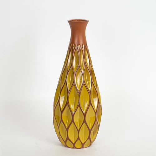 Βάζο Κεραμικό Τερακότα/Κίτρινο 14.5x14.5x37εκ