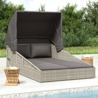 vidaXL Ξαπλώστρα με Πτυσσόμενη Οροφή Γκρι 200x114x128 εκ. Συνθ. Ρατάν