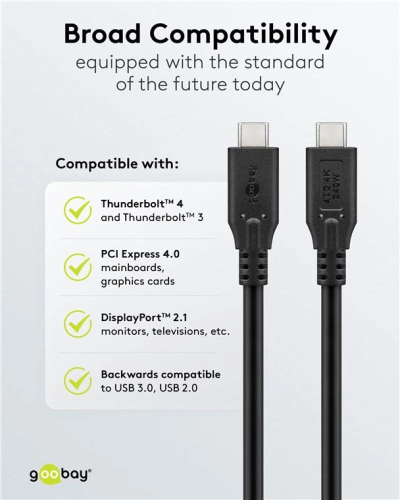 GOOBAY καλώδιο USB-C 74183, USB4, 240W, 40Gbps, 8K/60Hz, 1m, μαύρο