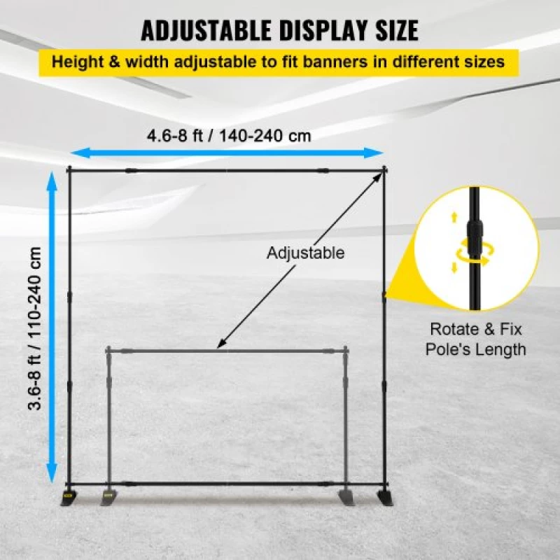 VEVOR 8FT Backdrop Banner Stand Step and Repeat Adjustable Telescopic Lightweight Trade Show Display Wall Exhibitor with Carrying Bag