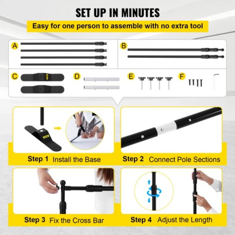 VEVOR 8FT Backdrop Banner Stand Step and Repeat Adjustable Telescopic Lightweight Trade Show Display Wall Exhibitor with Carrying Bag
