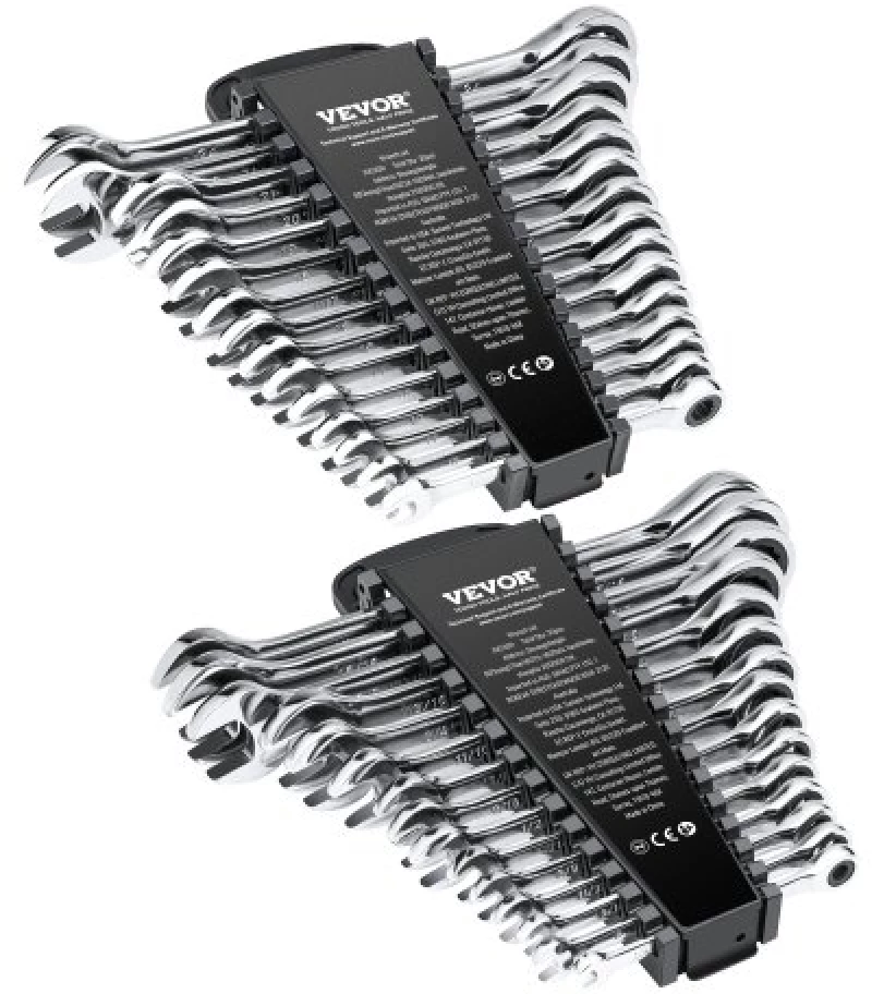 VEVOR Combination Wrench Set 30 PCS SAE 1/4" to 1", Metric 8-24mm Organizer Rack