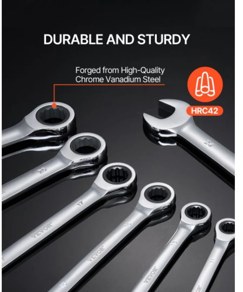 VEVOR Combination Wrench Set 30 PCS SAE 1/4" to 1", Metric 8-24mm Organizer Rack