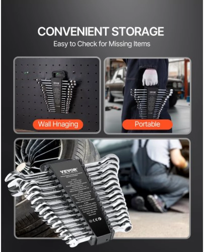 VEVOR Combination Wrench Set 30 PCS SAE 1/4" to 1", Metric 8-24mm Organizer Rack