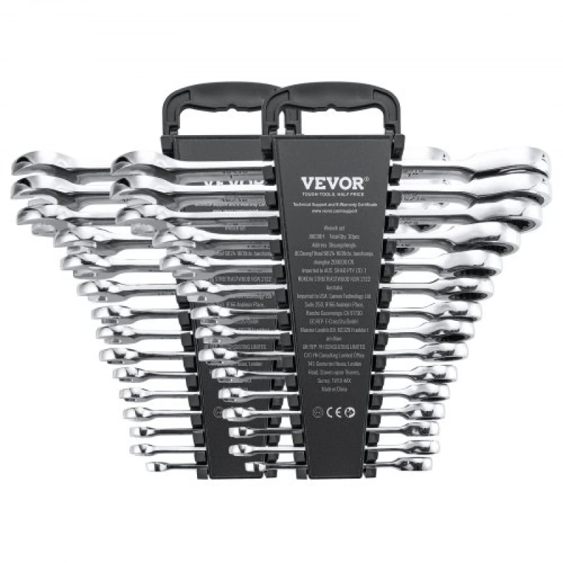 VEVOR Combination Wrench Set 30 PCS SAE 1/4" to 1", Metric 8-24mm Organizer Rack