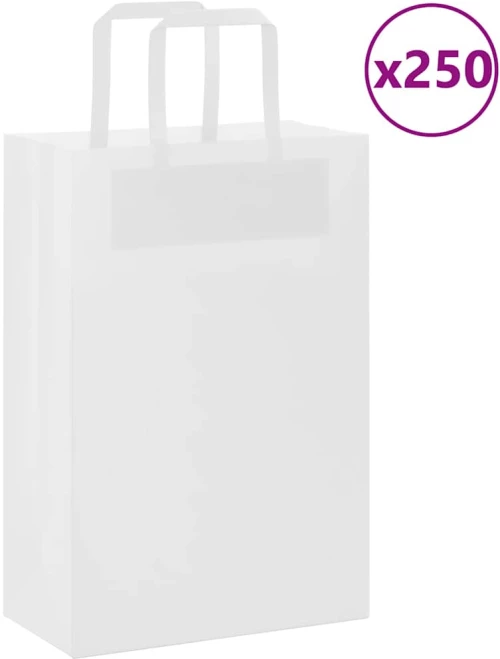 vidaXL Χάρτινες σακούλες 250 τεμάχια με χερούλια Λευκό 21x11x31 εκ.