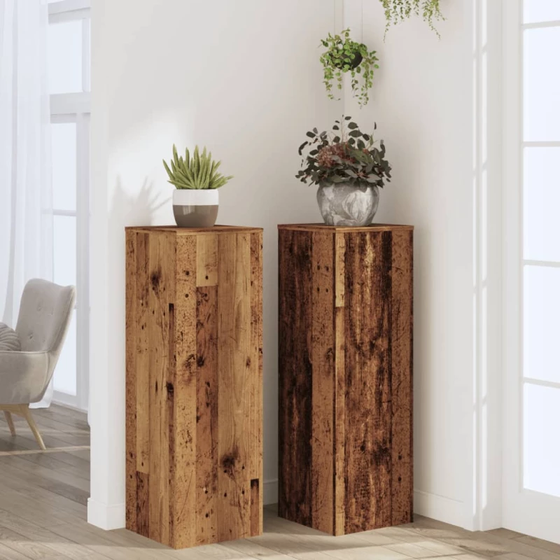 vidaXL Βάσεις Φυτών 2 τεμ. Όψη Παλαιού Ξύλου 33x33x100 εκ. Επεξ. Ξύλο