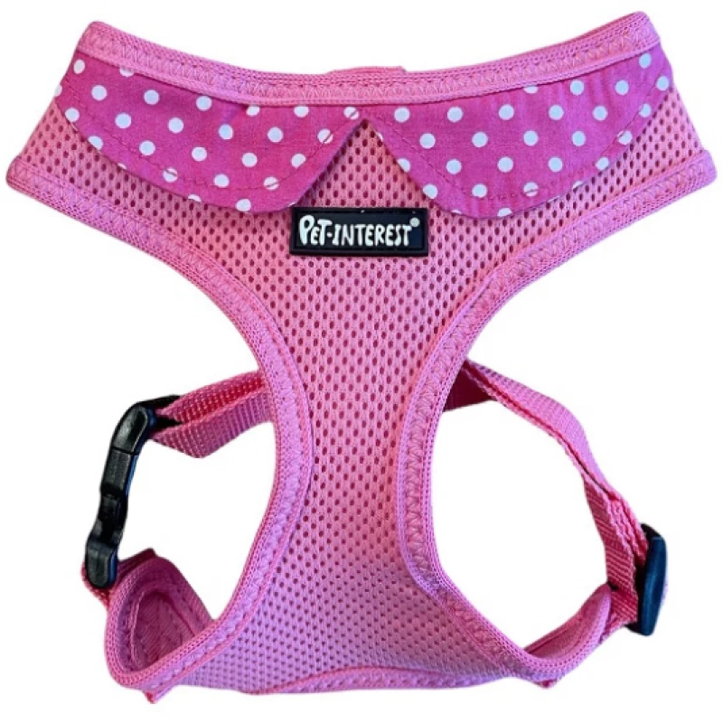 MESH HARNESS PINK + COLLAR DOTS S 13*30-40*25.5cm
