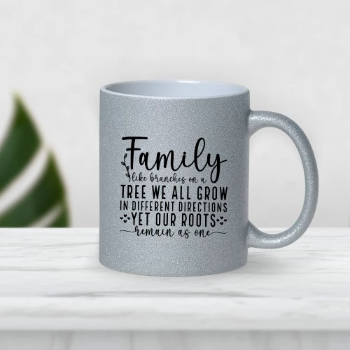 Κούπα glitter grey  Family tree - yet our roots remain the same